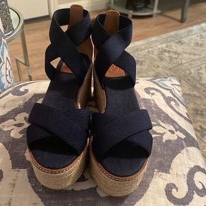 Tory Burch never been worn navy blue espadrille platform sandals